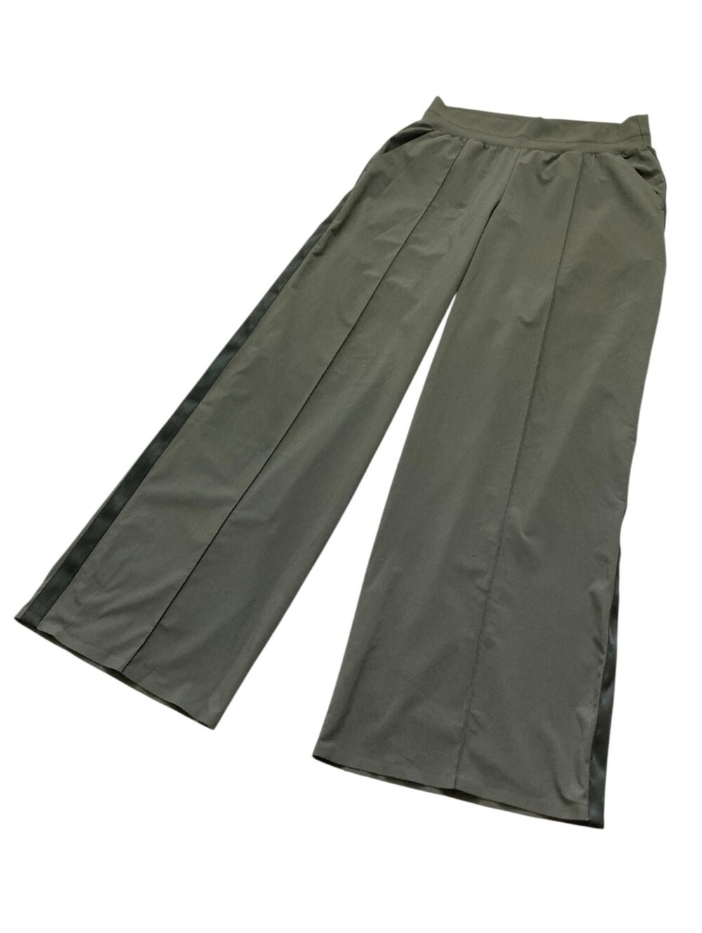 Athleta Nolita Wide Leg Pants 12 Tuxedo Stripe Olive Green Lightweight Trousers - Picture 4 of 12